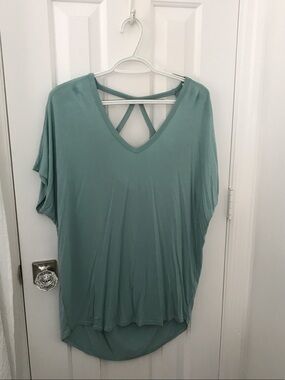 She + Sky Sage Green V-Neck Tunic with Crisscross Back